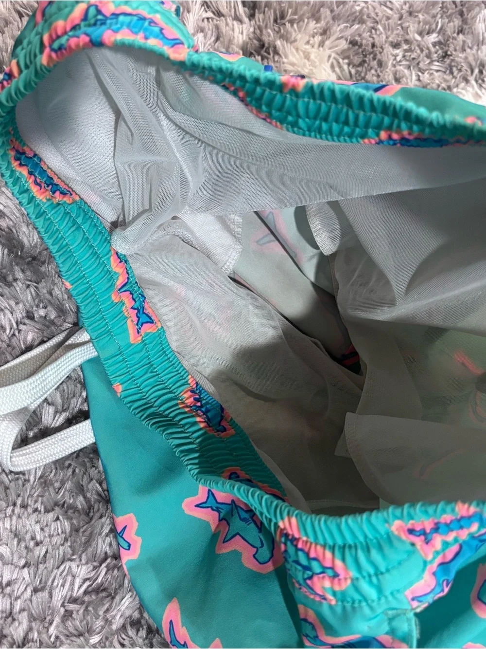 Chubbies swim shorts. Youth large 14/16. Green with sharks lined.